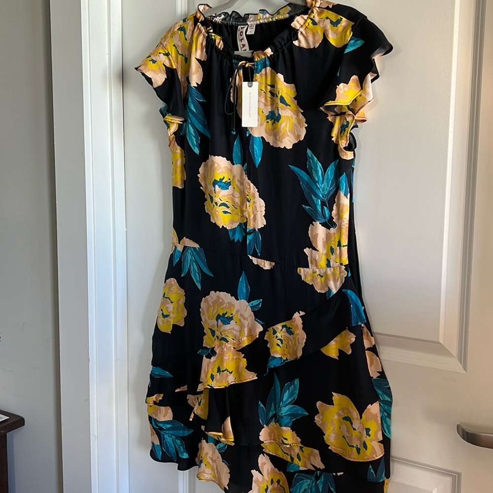 Floral print dress purchased from Anthropologie and the designer is Dolan.
